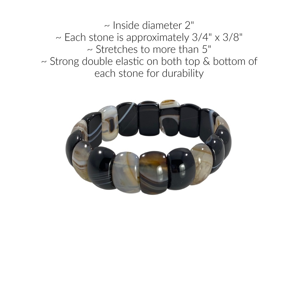 Handmade Black and White Agate Natural Stone Stretch Bracelet - Picture 2 of 5